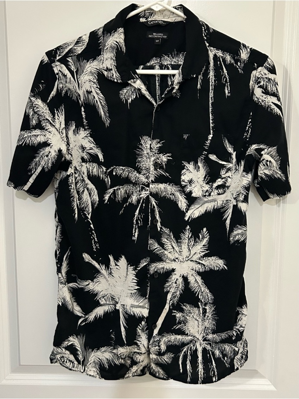 George Women’s Hawaiian Shirt Palm Tree AOP Petite S Beach Resort Black White